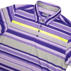 Under Armour HeatGear Polo Shirt Mens Large Purple Stripe Golf Performance Top